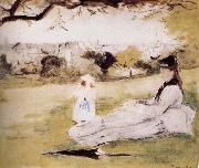 Berthe Morisot The mother and her child on the meadow oil on canvas